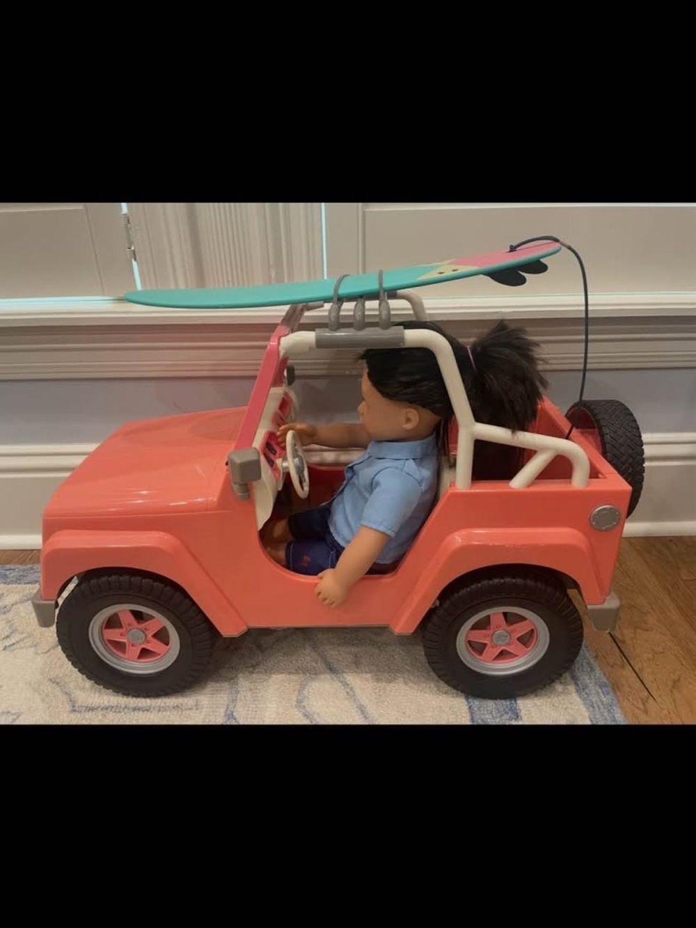 Coral Pink Kids Convertible Jeep Toy with Surfboard
